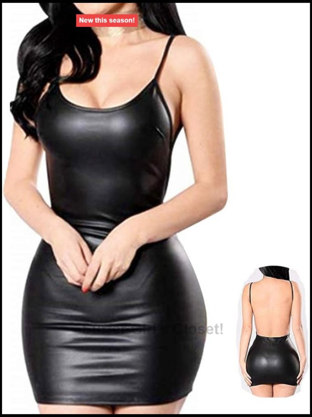 Faux Leather Backless Bodycon Mini Dress V-Neck Sleeveless Clubwear
